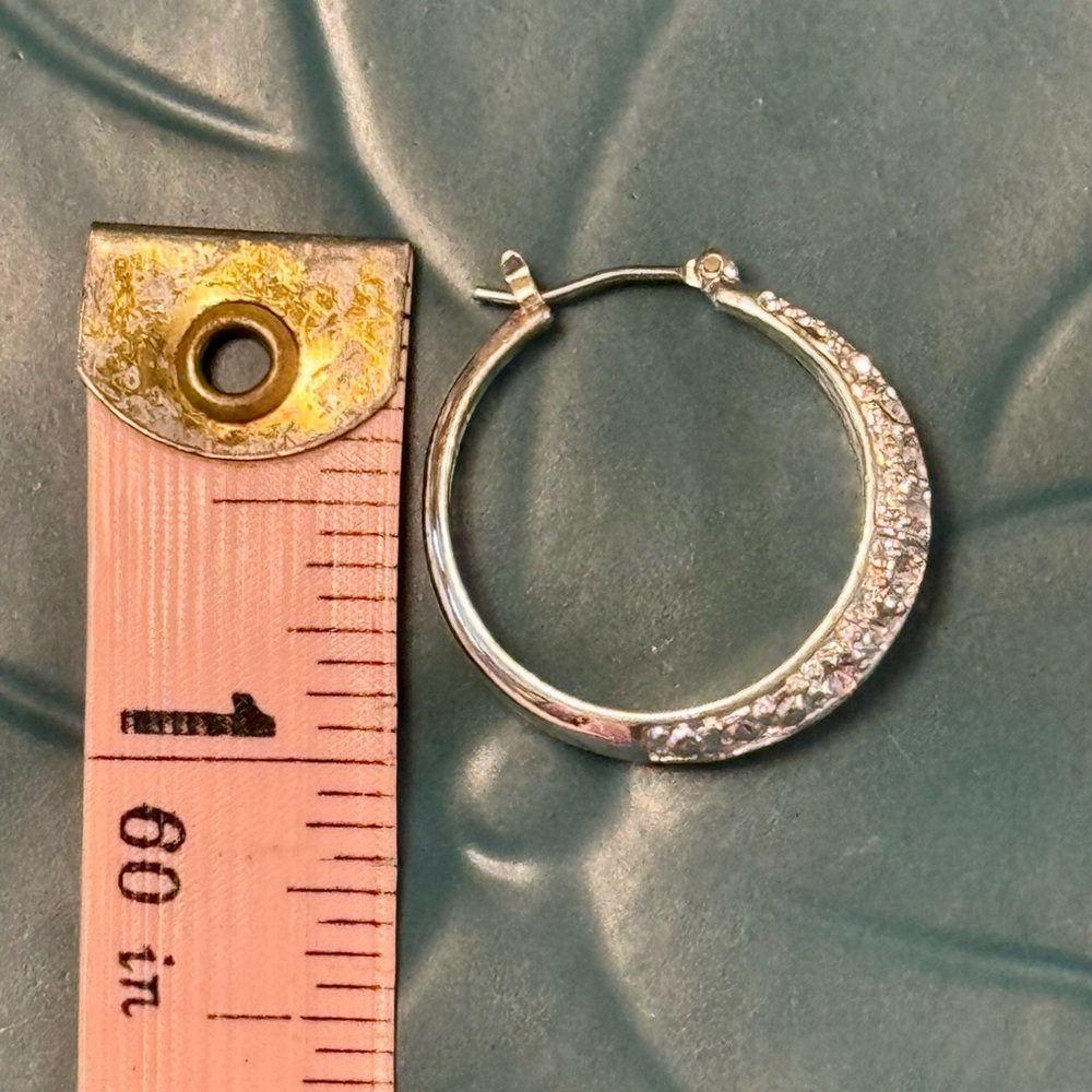 Silver and Rhinestone Pave Hoop Earrings - Picture 7 of 8